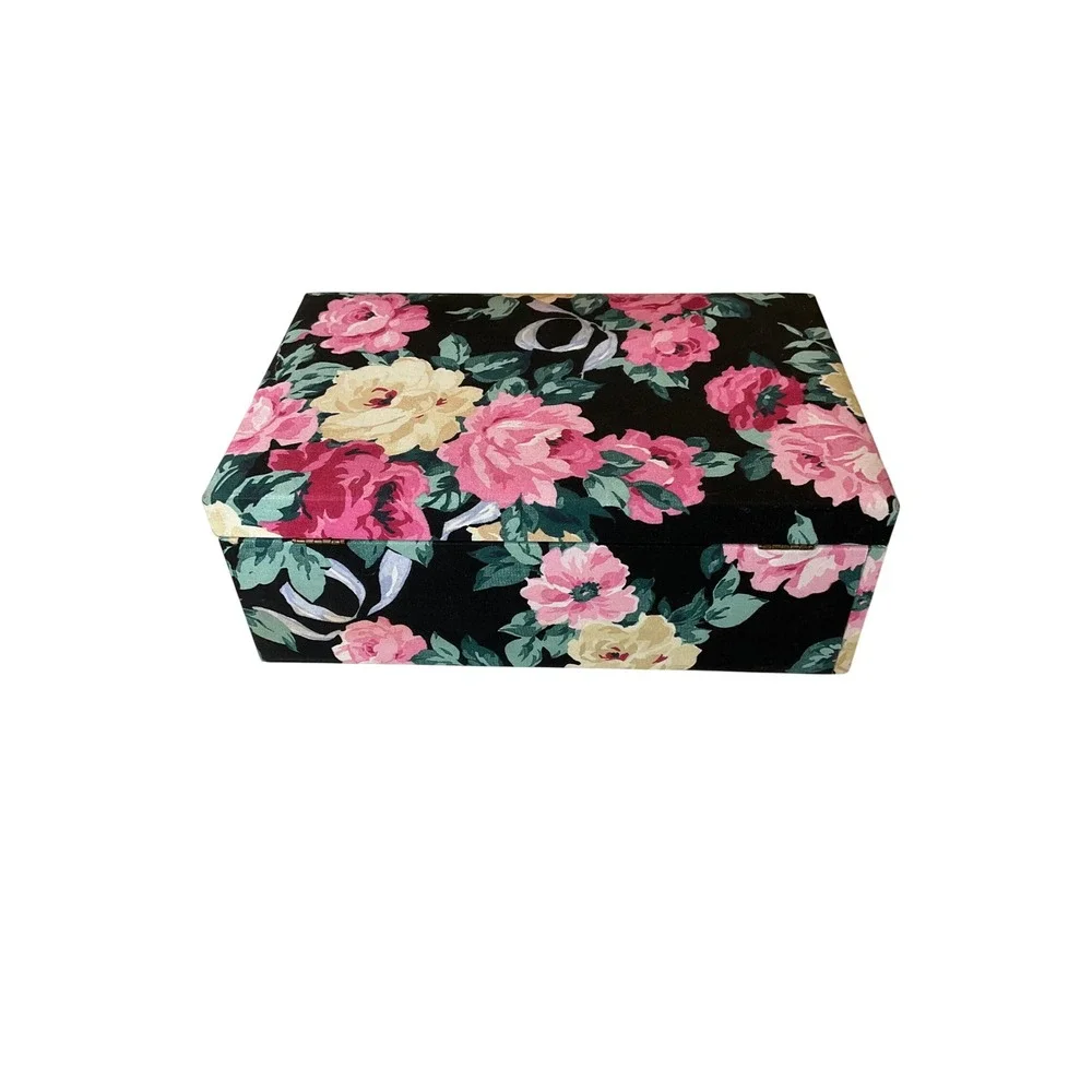 Vintage Fabric Covered Floral Jewelry Box Multi-Tier Pop Up Trays Cottagecore